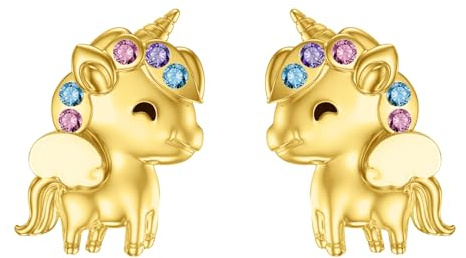 Flpruy Einhorn Ohrringe für Mädchen - 925 Sterling Silber, Regenbogen Kristall, Zurückschnappen, Post Fassung, Feierliche Anlässe