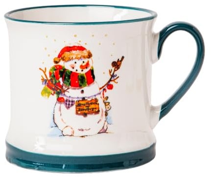 FabFinds Snowman Ceramic Mug 340ml Cute Holiday Coffee & Tea Cup with Christmas Print, Glazed Winter Drinkware Gift for Hot Chocolate, Cocoa or Seasonal Gifting Assorted Designs (Antler Snowman Fun)