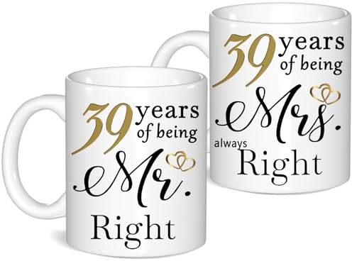 39 Year Anniversary Coffee Mugs Set of 2, 39th Anniversary Wedding Gifts for Wife Husband Parents Grandparents Men Women Him Her, 39 Year Valentines Engagement Couple Cups