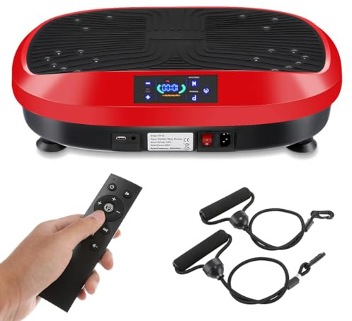 Vibrationsplatte 4D, Rüttelplatte Sport für Zuhause,120 Intensitätsstufen, 6 Trainingsprogramme, Für Muskelaufbau, Fettabbau und Ganzkörpertraining, Sportgerät mit Bluetooth Lautsprecher (Rot)
