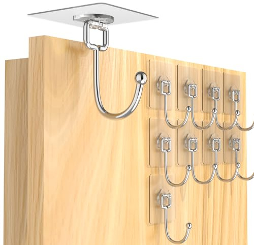 Latoxcaa Large Adhesive Hooks 10-Pack, Heavy Duty Wall Hooks for Bathroom, Kitchen, Outdoor, Strong Self-Adhesive Towel & Coat Hooks, Waterproof Transparent Utility Hooks for Home Improvement