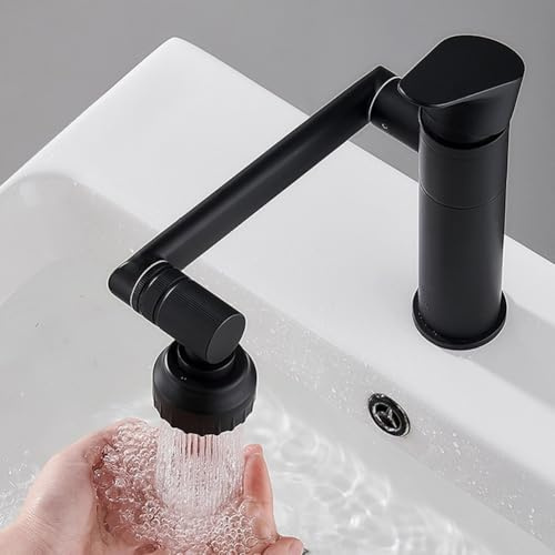 Gettimore Robinet mitigeur de lavabo pivotant à 1080° avec design anti-éclaboussures en laiton, chromé ou noir