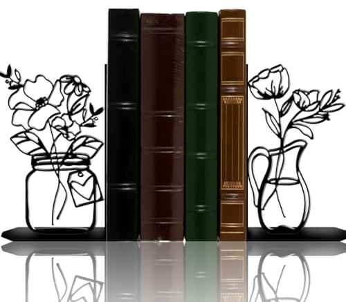 PRESSINART 2 Pcs 2 Styles Serre Livres Vase Fleur Design Moderne Minimaliste Noir Supports Livres Decoratifs Metal Lourd pour Etageres Bureau Organisation Table Style 7.48 x 6.3 x 1.18 inch