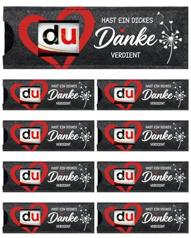 9 Stück Dankeschön Geschenke, Filzhülle für Duplo Schokolade „du hast ein dickes danke verdient“, Kleines Dankeschön Geschenk & Kleine Abschiedsgeschenke für Kollegen Erzieher Lehrer und Mitarbeiter