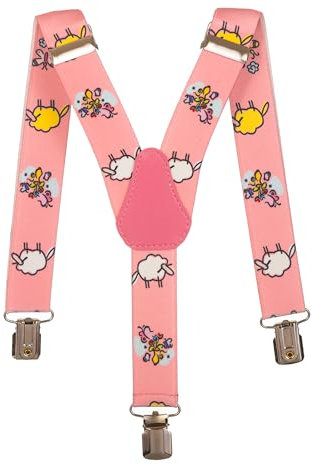 Olata Children’s Elasticated Sheep Design Y-Shape Braces/Suspenders (1-5 Years) - 2.5cm. Pink