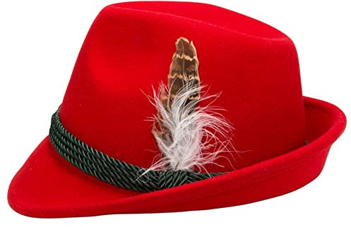 Alpenflüstern Damen Trachten-Filzhut mit Hutfeder ADV02500M20 rot - Medium (56/57)