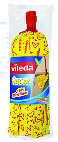 Vileda Suave - Fregona + 30% microfibras, Recambio para fregona, Cabezal Universal, Color Amarillo