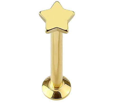Piercingfaktor Piercing Tragus Helix Ohr Cartilage Stab Labret Stecker Madonna Monroe Lippenpiercing Lippe Knorpel Stern Star 6mm Gold