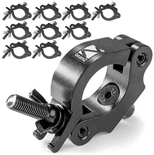 BeamZ BC50B-200 Half Coupler Clamps 10-Pack, Slimline Aluminium O-Clamps 48-51mm for DJ Stage Lighting, Truss and Goalpost Fixtures, Max Load 200kg, Matte Black Finish