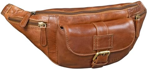 STILORD 'Sam' Vintage Bauchtasche Leder Gürteltasche groß Herren Damen Hüfttasche mit Riemen für Reisen Festival Konzert Freizeit Echtleder, Farbe:Cognac - glänzend