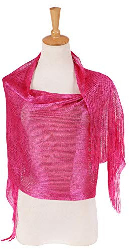 Damen Abend Wrap Stola Schal Elegant für Hochzeit, Partys, Brautjungfer, Prom Schal Damen Lange Schal Geschenk Mode Shinning Leichte Reizende Quaste Schals iSpchen Rose Rot EINWEG
