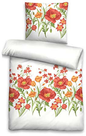 Castell Seersucker Bettwäsche Blumen 20702-176 Größe 135x200/80x80 cm Rot Terra