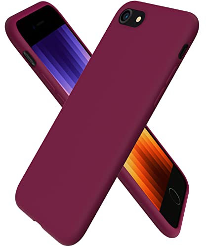 ORNARTO Custodia in Silicone Liquido per iPhone SE (2022)/ SE (2020)/ iPhone7/ iPhone 8 4.7 Protezione Completa Cover Sottile in Silicone Liquido in Gomma Gel Morbida -Vino Ross
