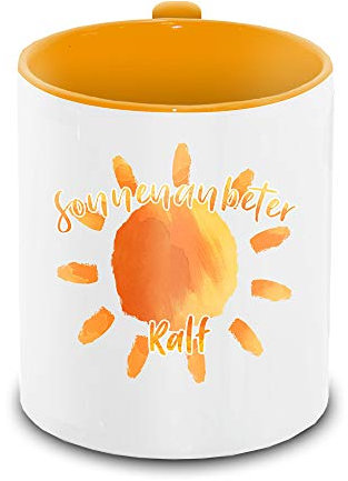 Tasse mit Namen Ralf und Sonnenanbeter-Motiv | Keramik-Tasse