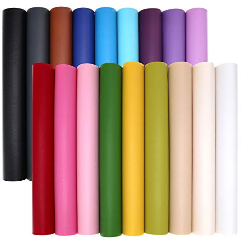 ZAIONE 18PCS/Set Solid Colours Faux Leather Fabric Sheets 21cm x 30cm /8 x 12 Vinyl Synthetic Leatherette Bundle Pack for Earrings & Bows DIY Crafts