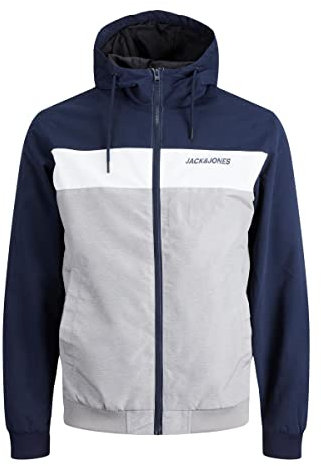 JACK & JONES Herren Jjerush Blocking Hood Bomber Jacke, Navy Blazer, S EU