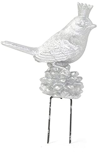 Riffelmacher 16084 - Deko-Vogel, Größe 6 x 3 x 10 cm, Silber, aus Polyresin, mit Stecker, Dekoration, Kranz, Gesteck, Weihnachten, Winter, Advent