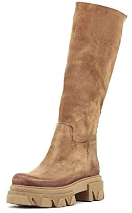 QUEEN HELENA Stivali Biker di Pelle Alti al Ginocchio con Plateau a Carrarmato Casual Comodi Senza Chiusura Donna LUNA 1001 (S.CUOIO, numeric_40)