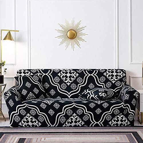 Sofaüberwurf Schwarzer Ethno-Print Sofabezug Sofa Überzug Stretchy Couchbezug Sofa Bezug Ecksofa Überwurf Sofabezüge Antirutsch Sofahusse Jacquard Sofaüberzug 2 Places (145cm-185cm)