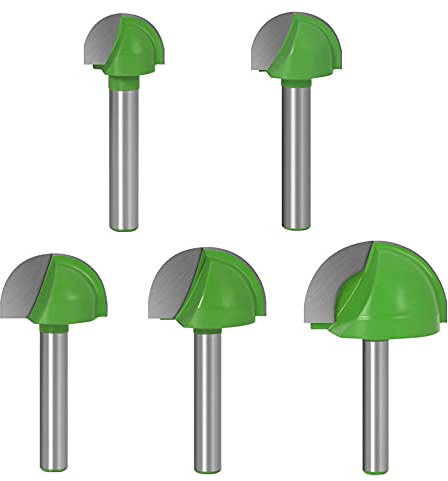 Saipor 5pcs 6mm Round Nose Cove Core Box Router Bit C3 Carbide Woodworking Tool 16/18/22/25/32mm Cutting Diameter Great for Making Signs, Decorative Accents to Furniture & Plaques