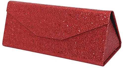 TBOC Faltbar Brillenetui für Sonnenbrille - [Rot Glitzer] Hartschale [Dreieckige] Tasche mit [Magnetverschluss] Innenfutter für Lesebrille Groß Modern Leicht Design Tasche Damen Herren Kind