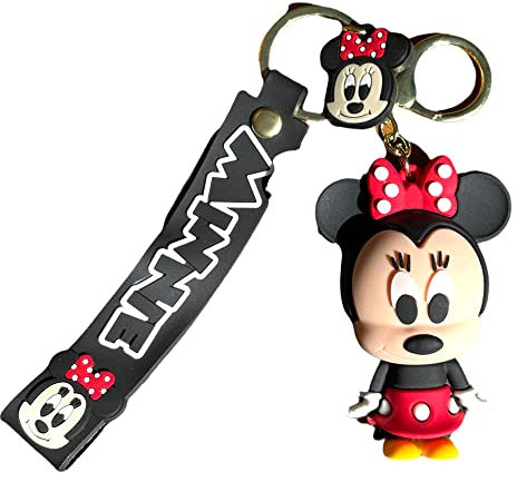 Minnie Mouse 3D Schlüsselanhänger Schlüsselanhänger Tasche Federmäppchen Charm Anhänger Reißverschluss Zubehör, Schwarz , 6 cm