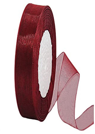 15mm Vin Rouge Ruban en Mousseline de Soie Transparente pour Emballage Cadeau,45m Organza Tissu Rubans Décoration Cadeau Noel Anniversaire Bouquet Mariée Mariage Décoration & Bricolage DIY