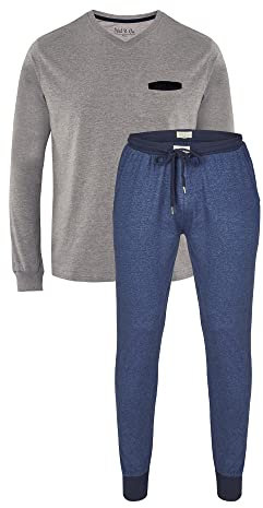 Phil & Co. Berlin Herren Pyjama 1-Pack Long - grau-Navy - Größe XL
