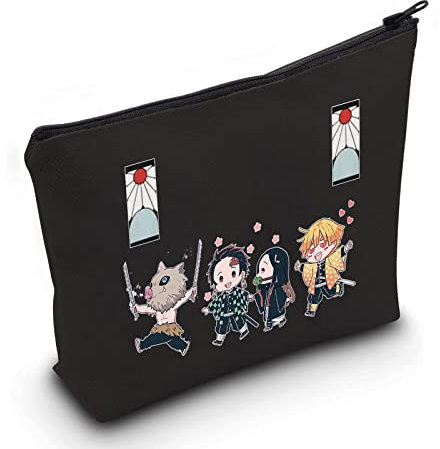 Levlo Tanjirou Anime-Kosmetiktasche, Motiv: Aufstieg in Rot kariert, Make-up-Tasche, Geschenk für Familie und Freunde, Tanjirou Schwarz, Kosmetiktasche