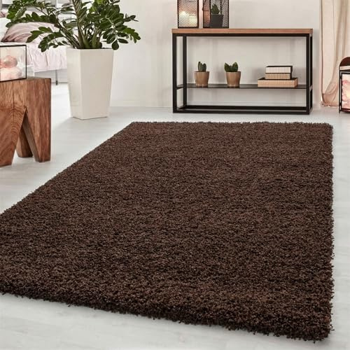 Abaseen Soft Thick Plain Shaggy Living Room Area Rug, Brown, 200x290cm
