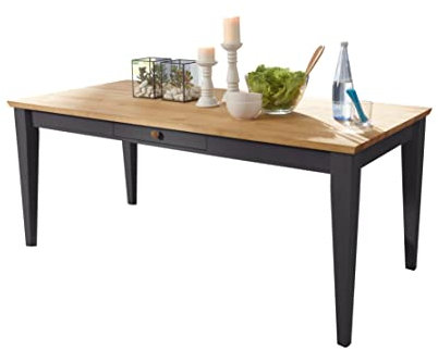 Woodroom Oslo Esstisch Tisch, Kiefer massiv, Grau gewachst, 180x90 cm