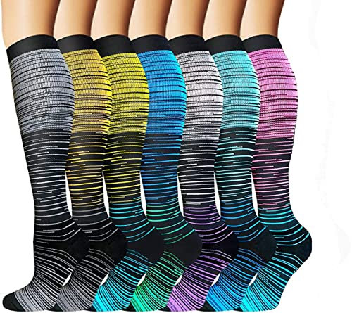 Compression Socks for Women&Men 15-20 mmHg (7 Pairs)-Best for Travel,Medical,Nursing, Flight, Cycling Socks, Pregnancy Circulation Recovery Compression Stocking- Running& Fitness (S-M, JianBian)