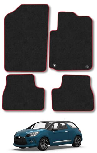 Citroen DS3 (2010-2015) Carpet Car Mats | Red Edge Trim Tailored Fit Floor Mats Full Coverage Protection Accessories Easy Clean Anti Slip Made in the UK