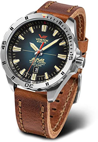 Vostok Europe Almaz NH35-320A678 Automatikuhr für Herren, braun/blau, Riemen
