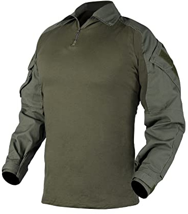 IDOGEAR Män G3 stridsskjorta med armbågsskydd snabba skjortor 1/4 dragkedja långärmad taktisk militär airsoft kläder med fickor, Ranger grön, XXL
