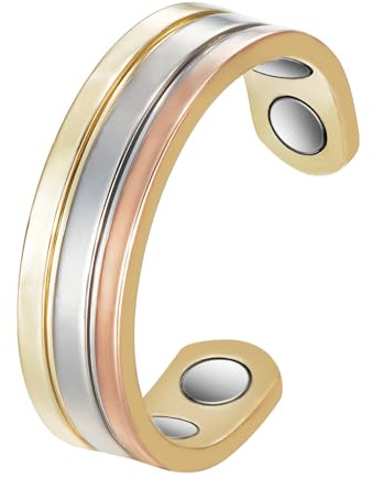 3500 Gauss Magnetring Damenring 99,99% Reines Kupfer Magnetring Klassischer eleganter dreifarbiger Ring mit 4 Magneten (C)