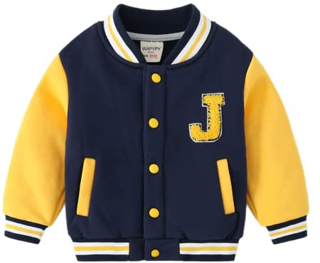 Jungen Baby College Jacke Beiläufig Stilvoll Frühling Herbst Jeans Sweatjacke Baseball Coats Vintage Mantel Kinder (Navy,110/3-4 Y)