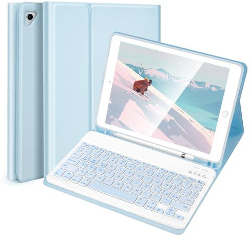 Lively Life Custodia con Tastiera per iPad 9.7 per iPad 6a Gene 2018 iPad 5a Gene 2017 iPad Pro 9.7 iPad Air 2 Air 1 con Bluetooth 9.7 Tastiera Rimovibile Wireless Cover per iPad - Azzurro