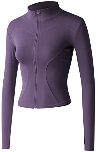 Sukany Women's Slim Fit Lightweight Athletic Full Zip Stretchy Workout Running Track Jacket with Thumb Holes Purple XL