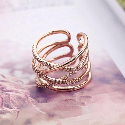 OdDdot Bagues en Zircon incrustées de Croix exagérées pour Femmes Nouveau Trendy Rose Gold Finger Bijoux Wedding Party Luxury Wedding Ring Gift