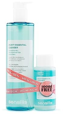 Sensilis - Purify Essential Cleanser, Gel Limpiador Purificante, Elimina Impurezas, Minimiza la Apariencia de Poros y Normaliza la Secreción Sebácea, Textura Gel, 400 ml + Regalo 100 ml para Viaje