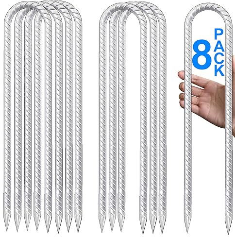 Trampolines Wind Stakes 4 Pack 12 Inch, U Shaped Rebar Stakes Heavy Duty, Safety Ground Anchor Galvanized Steel Wind Stakes for Camping Tents, Soccer Goals, Canopy, Garden, Yard