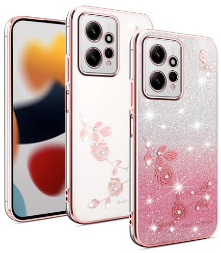 XINYEXIN Transparent Glitzer Hülle für Xiaomi Redmi Note 12 4G, Bling Glitter Handyhülle Ultradünn Stoßfest, Niedliche Glitzernde Schutzhülle für Frauen Mädchen - Roségold