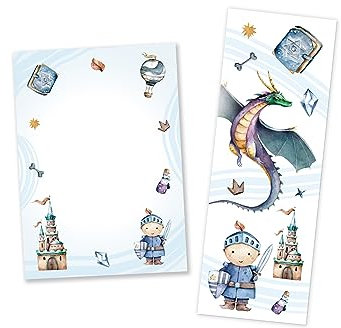 10 Lesezeichen + 10 Mini-Notizblöcke (A7-Format) Ritter Drache Mitgebsel für Kindergeburtstag Gastgeschenke für Kinder Jungsgeburtstag