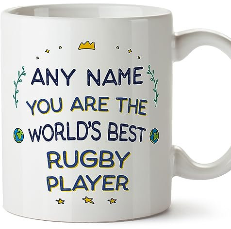 MUGFFINS Personalised Mug for Rugby Player - in English - World's Best - Funny Custom Gift for Colleagues - Ceramic 11oz Mug