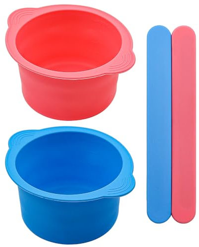 Namvo 2Pcs 16 Oz Silicone Warm Wax Pot Liner Non-Stick Wax Pot Silicone Bowl Replacement with 2pcs Silicone Spatulas for at Home or Beauty Shop to Melting Wax Hair Removal(Pink+Blue)