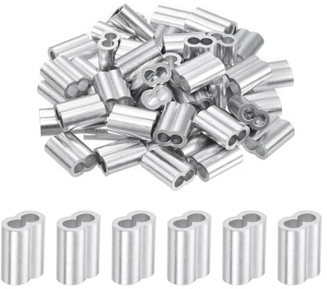 sourcing map Lot de 50 manchons à sertir doubles en aluminium pour câble métallique Argenté 5 mm