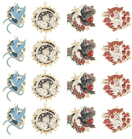NBEADS 16 pz 4 stili In Lega di Fascino Animale, Smalto Piatto Rotondo/Fiore Di Serpente/Oro Chiaro Nove Coda Volpe/Stile Giapponese Charms Per La Creazione Di Gioielli