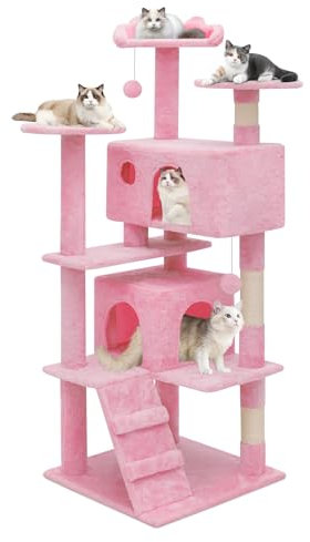 MoNiBloom 137,2 cm Kratzbaum Turm für Indoor-Katzen große Erwachsene, Katzenturm mit Kratzbaum, mehrstöckiges Möbel-Aktivitätszentrum mit Katzenhaus-Haustier-Spielhaus, weiches Rosa