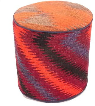 RUG PRINCE Kelim Hocker Sitz 45x40 Handgewebt Quadratisch Orange Geometrisch Handarbeit 2